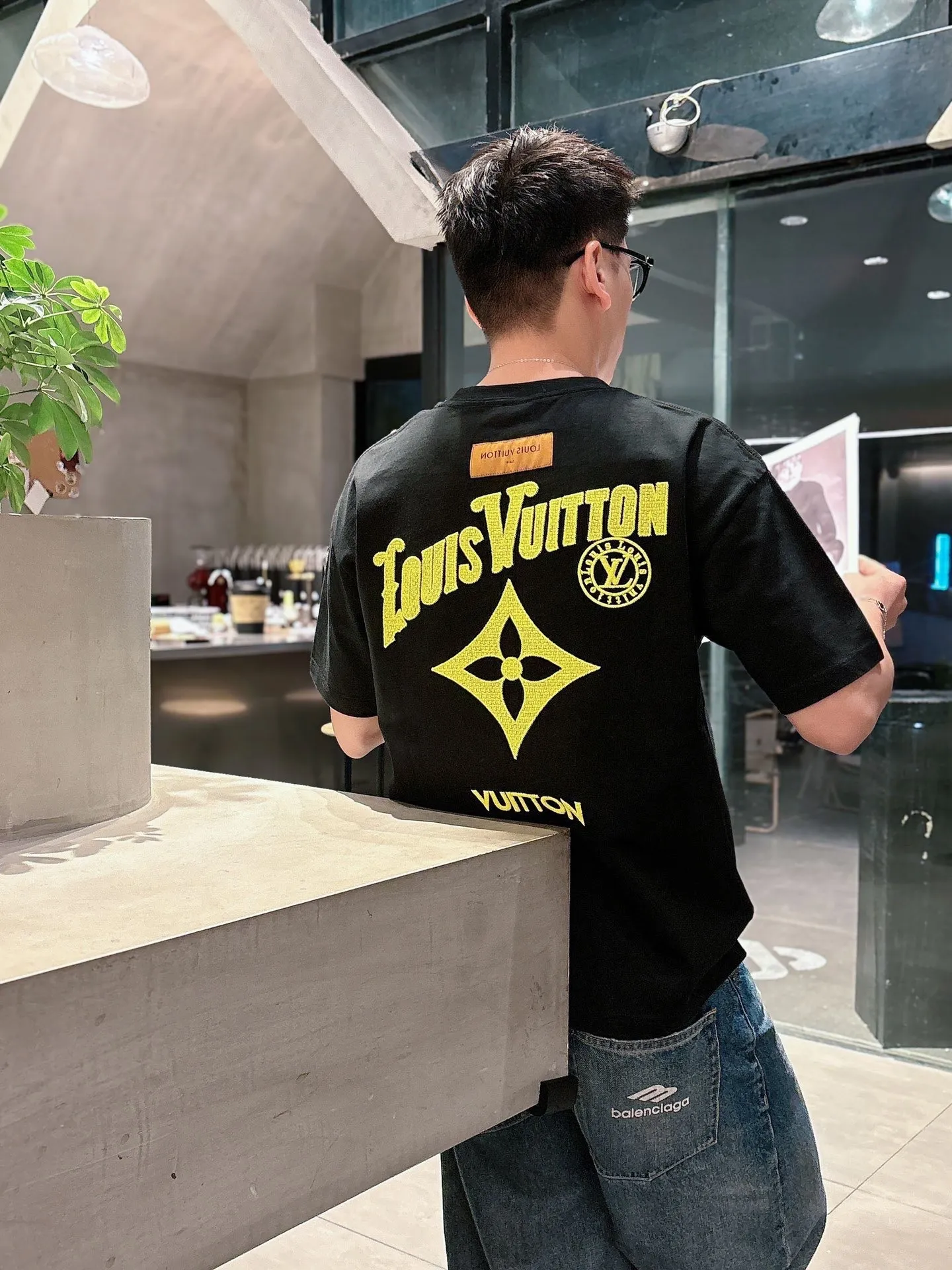 Louis Vuitton/Louis Vuitton 26ss front and rear letter logo woven embroidery short sleeves